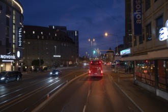Night-time drive into the city centre of Nuremberg, Middle Franconia, Bavaria, Germany, Europe