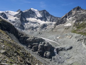 Glacier tongue of the retreating Moiry glacier, glacier moraine, Valais, Switzerland, Europe