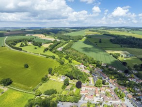 Helmsley Village from a drone, North York Moors National Park, North Yorkshire, UK