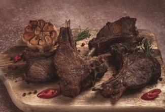Fried veal ribs, with spices, baked in the oven, homemade, no people