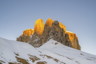 Beautiful landscape of the Mountain silhouettes of the Sexten Dolomites on a sunny winter day,