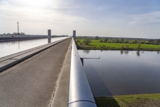 The Magdeburg Canal Bridge carries the Mittelland Canal over the River Elbe near Magdeburg,