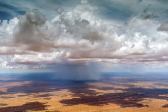 Aerial photo, Namibia, Africa, Kalahari, landscape, clouds, cumulus, rain, shower, rain shower,