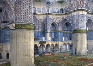 Mosque of Sultan Ahmet I, Interior, Constantinople, Turkey, Historical, digitally restored