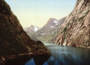 Troldfjord, Trollfjord, Raftsund, Lofoten, Norway, View from 1885, Historical, digitally restored