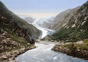Buerbrae, Buarbreen, Glacier, Odde, Odda, Hardangerfjord, Norway, View from 1885, Historical,