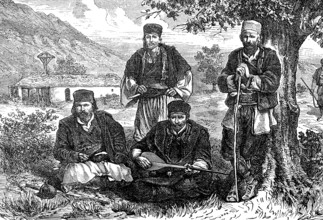 Christian Albanians near Skutari, Shkodra, Albania, in 1879, Historical, digital reproduction of an