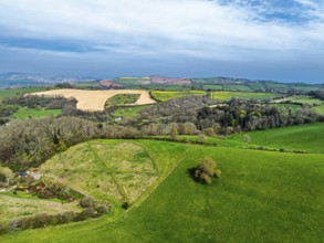 Farms and Fields over Newton Abbot from a drone, Devon, England, United Kingdom, Europe