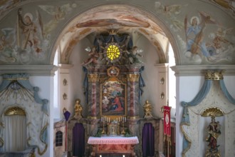 Altar with Lenten cloth, 18th century, St Laurentius and Agatha Church, Frankenhofen, Kaltental,