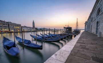 Venetian gondolas, boat dock at the customs office on the Grand Canal, Gondola Traghetto Dogana,
