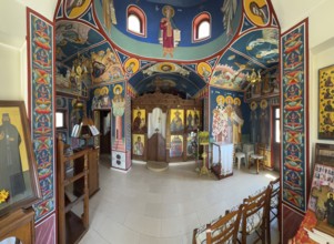 Interior of small church chapel in Byzantine style architectural style on grounds of Unesco Site