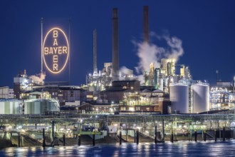 Backdrop of Chempark Leverkusen, Bayer Leverkusen, chemical park, chemical plant, river Rhine,