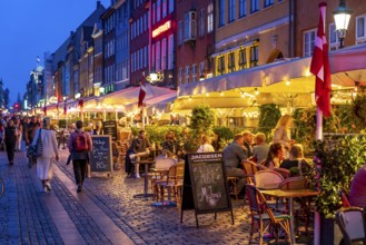 Nyhavn, in the Frederiksstaden district, in the evening, harbour district with houses over 300