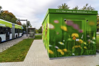 Electric bus from Stadtwerke Münster, at a fast charging station, bus stop, Dieckmannstrasse bus