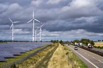 Solar park and wind farm near Morschheim, on the A63 motorway, belongs to the municipality of