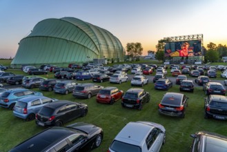 Drive-in cinema at Essen/Mülheim Airport Motor Movies, temporary film screening, at the WDL airship