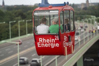 Rhine cable car, cabin above the zoo bridge, Rhine, Cologne, North Rhine-Westphalia, Germany,