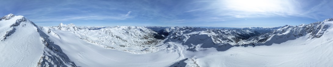 Cevedale summit, Alpine panorama, Aerial view, Snow-covered mountain landscape, Ortler group,