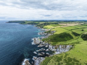 Cliffs over Mothecombe Beach and Red Cove from a drone, River Emme, Mothecombe, Plymouth, South