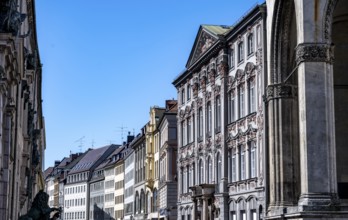 Preysing Palace and historic houses in Residenzstraße, Old Town, Munich, Upper Bavaria, Bavaria,