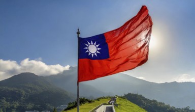 The flag of Taiwan flutters in the wind