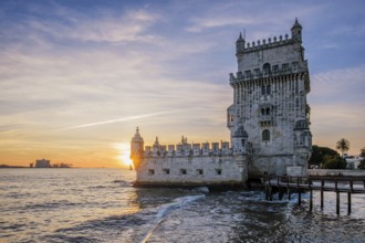 Belem Tower or Tower of St Vincent, famous tourist landmark of Lisboa and tourism attraction, on