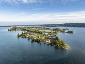 Aerial view, of the north-western tip of the island of Reichenau in Lake Constance, with the