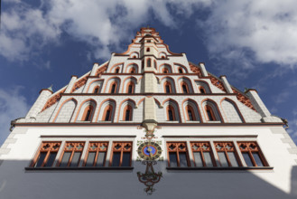 Late Gothic town hall with early Baroque gable, historic old town centre, Bad forest lake, Upper