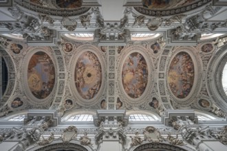 Baroque stucco and ceiling fresco created in the 17th century, Passau Cathedral, Passau, Lower