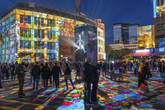 Essen Light Festival, in the city centre, light art on Kennedyplatz, the Berlin artist Daniel