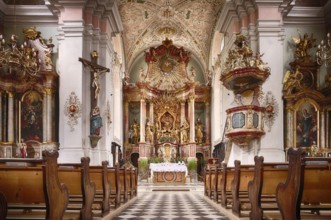Interior view, high altar with miraculous image in the centre, pilgrimage church Parish Church of