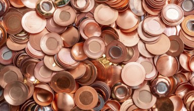 Material, metal, copper, a large quantity of metal discs made of copper, production residues for