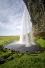 Seljalandsfoss waterfall, long exposure, Seljalandsa river, South Iceland, Iceland, Europe