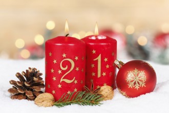 Second 2nd Advent with candle Christmas decoration Christmas card for Christmas time with copy