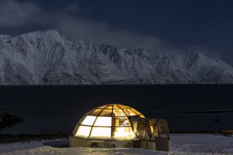 Hotel, Igloo, Lyngen North, moonlight, night shot, snow, Lyngen Alps, Norway, Europe