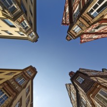 Four towers, ensemble of four historic buildings, view from bottom to top, Old Town, Koblenz,