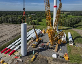 Dorsten, North Rhine-Westphalia, Germany, construction of a wind turbine, the first wind turbine of