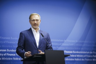 Christian Lindner (FDP), Federal Minister of Finance, gives a press statement at the Ministry of