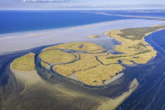 Aerial view over channels and salt marshes of the island group of Kleiner Werder, Kleine Werder in