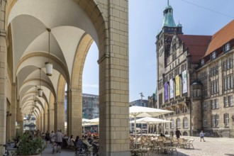 Arcade of the Red Tower Gallery, Market Square and New Town Hall, Chemnitz, Saxony, Germany, Europe
