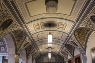Ceiling vault of the Wandelhalle, interior design of the town hall in Chemnitz, Saxony, Germany,
