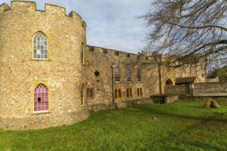 Historic walls of Taunton castle, Taunton, Somerset, England, UK