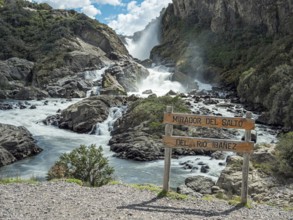Viewpoint at waterfall Salto Del Rio Ibanez, cascades of waterfall, near Puerto Ingeniero Ibanez,