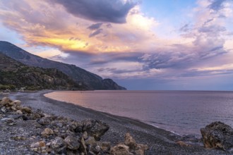 Sunset on the beach of Sougia in the south of Crete, Greece, Europe