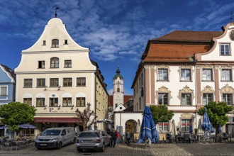 The market square and Church of Our Lady church in the old town centre of Günzburg, Bavaria,