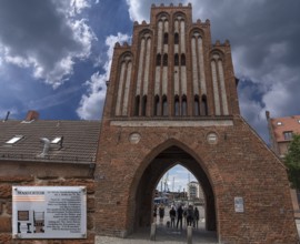 Historic water gate in brick Gothic style built in 1450, Am Hafen 1, Wismar,