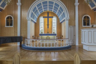 Inside the blue Church in Seydisfjördur, East Iceland
