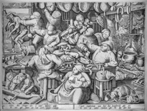 The Fat Kitchen, 1563 engraving by Pieter van der Heyden after Pieter Bruegel the Elder, Dutch and