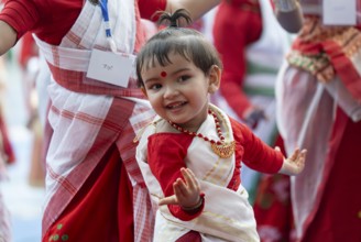 Children participate in a Bihu dance workshop, ahead of Rongali Bihu festival, in Guwahati, Assam,