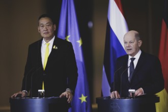 (R-L) Olaf Scholz (SPD), Federal Chancellor, and Srettha Thavisin, Prime Minister of Thailand, at a
